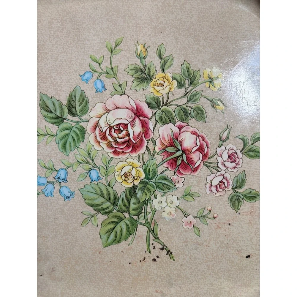 Vintage Avon Metal Vanity Tray Made England Floral Rose Cottagecore Shabby Chic